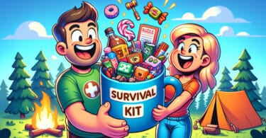 two people holding survival kit mug